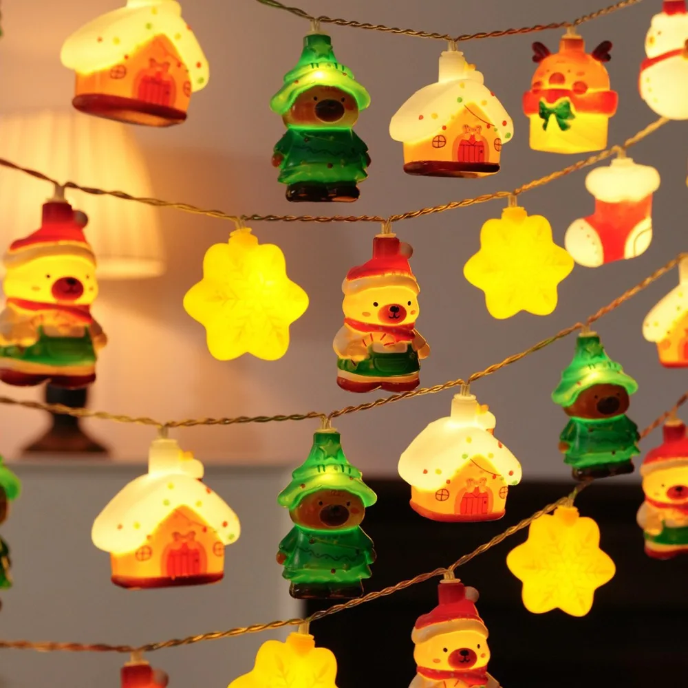 Battery Powered Christmas LED String Lights Assorted Shapes 20 LED Count Fairy String Lights Mixed Characters 3D Design