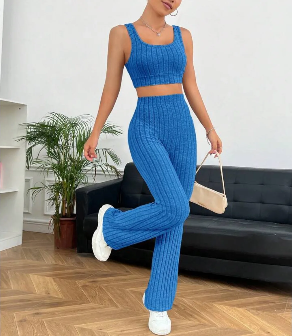 Color Vest Wide Leg Pants Set Knitted  Color Faion Ensemble for Young Women Autumn 2023 Collection