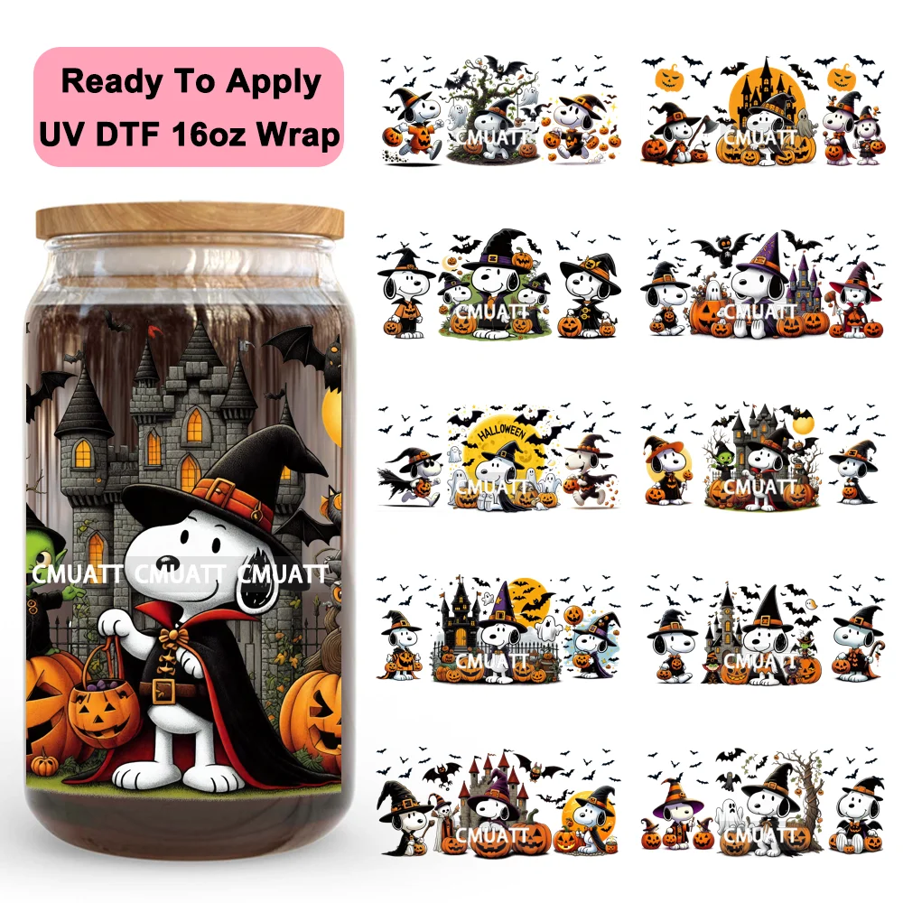 

Cartoon Puppy Dog Halloween Bats Boo Pumpkin 16OZ UV DTF Cup Wraps Ready To Apply Transfer Stickers For Libbey Glass Can Tumbler