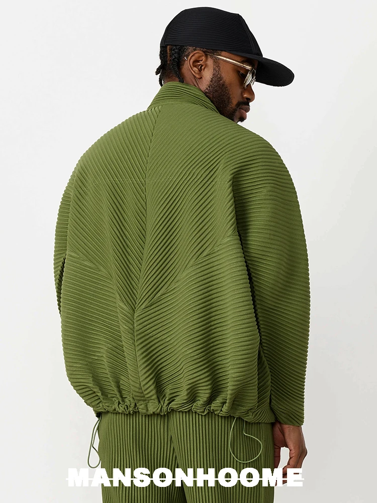 MIYAKE DESIGN STUDIO カーキ アウター Mサイズ Miyake Pleated Standing Neck Splice Designer Jacket Men's Loose