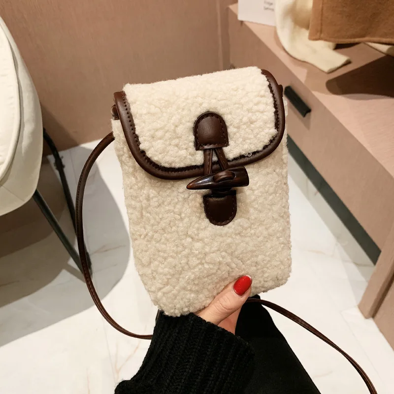 Imitation Lambswool Shoulder Bag Winter Soft Plush Crossbody Bag NEW Phone Small Purses and Handbags Faux Fur Bags for Women