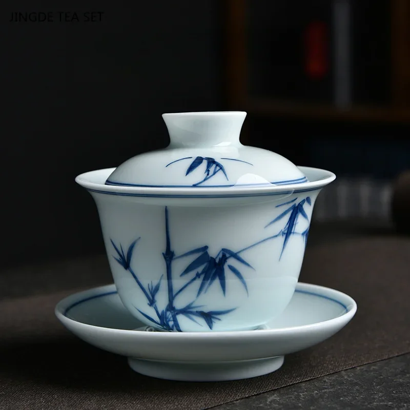 1PCS 140ml Chinese blue and white porcelain gaiwan home high-grade palace style tea maker Chinese beauty small tea bowl