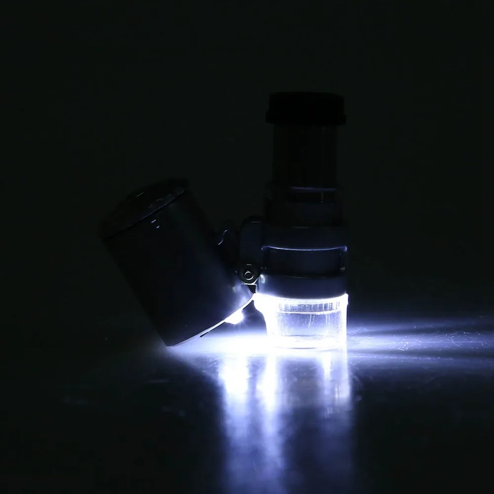 60X Magnification Pocket Microscope Adjustable Length Metal Material Mini Microscope LED Light Magnifier Loupe Lab Accessories