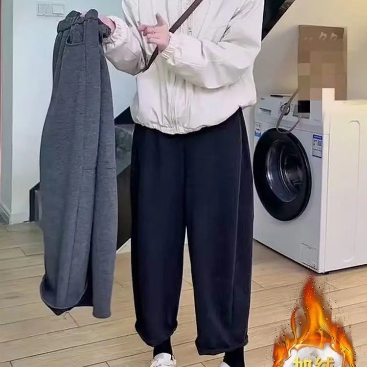 

Осенне-зимние утепленные повседневные брюки из флиса для женщин больших размеров, свободные, утягивающие, укороченные (7/8), модные, с эффектом омоложения