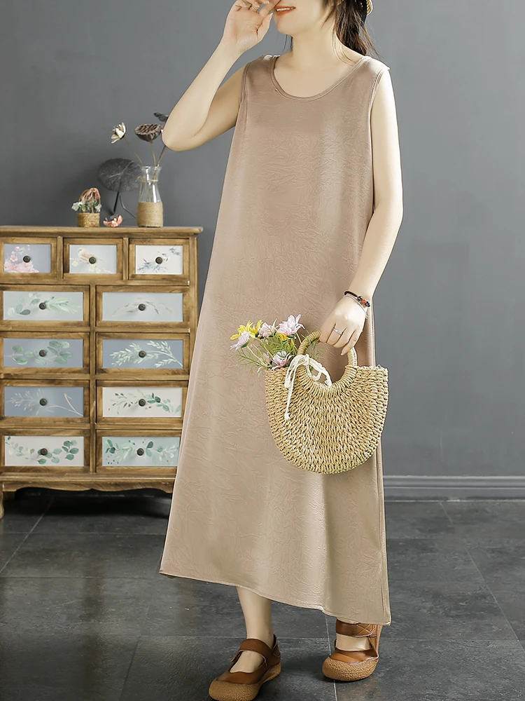 Retro cetim renda guarnição tanque Dr feminino verão elegância redonda Ne Svel saia longa commute Sle bordado floral solto...