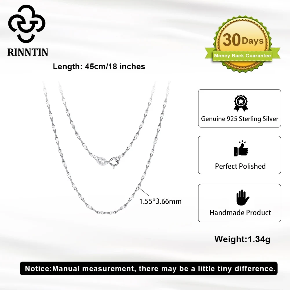 Rinntin 40-60cm Rhodium Plated Solid1.5mm Width Little Infinite Charms Necklace Unisex S925 Sterling Silver Fashion Jewelry SC87