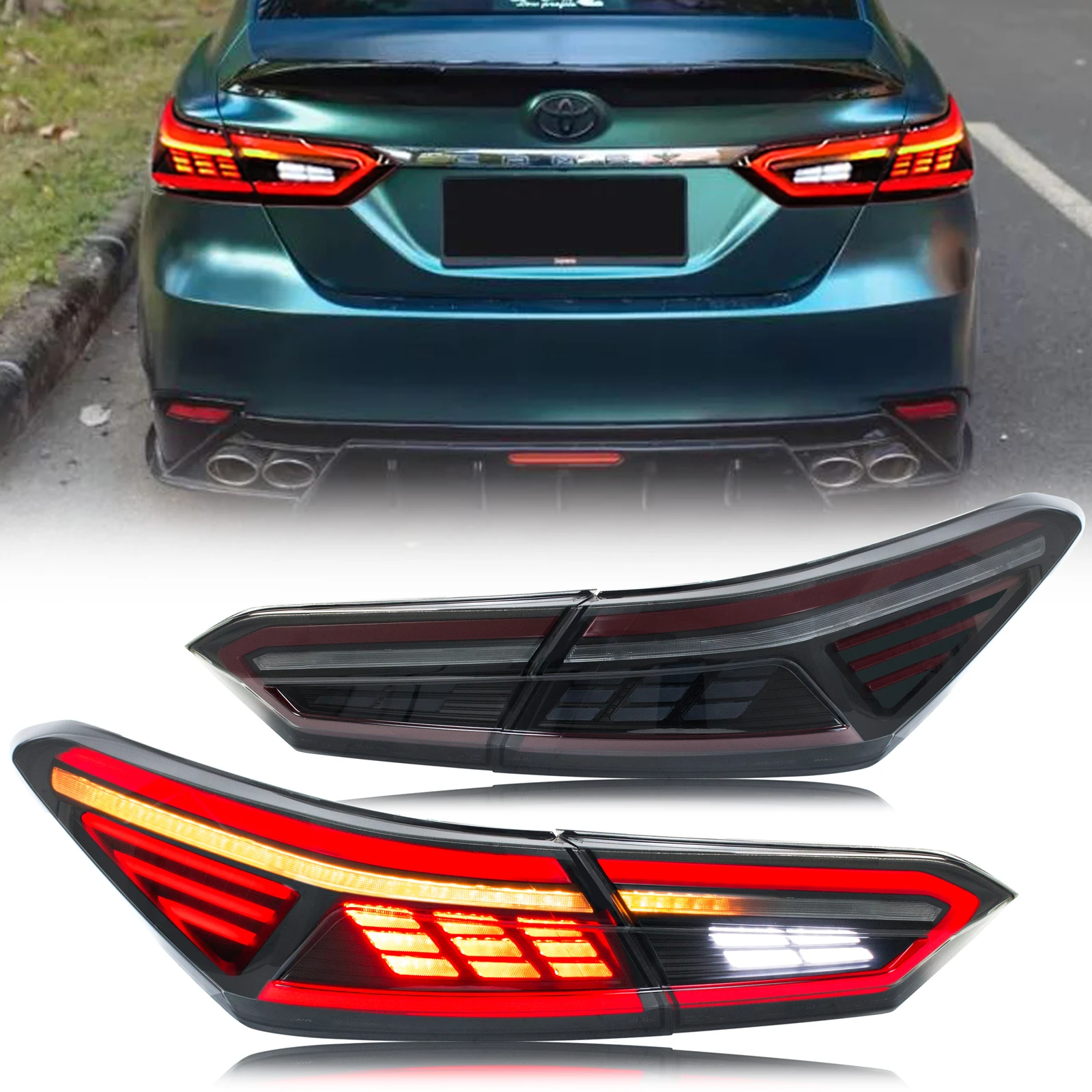 

LED Tail Lights for Toyota Camry 2018-2023 Sequential Animation Black Sequential Turn Signal Trunk Rear Brake Lamps