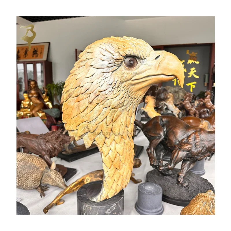 Customize business craft gifts bronze antique copper color eagle head statue office or home desktop decoration