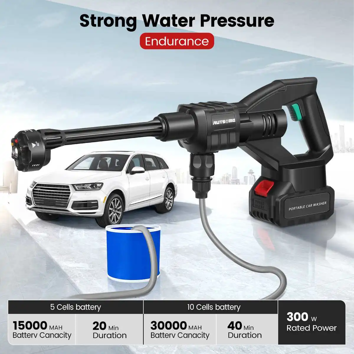 100Bar 6-in-1 500W Cordless Car Washer Spray Water Gun 0/2 Battery Washing Cleaning Machine