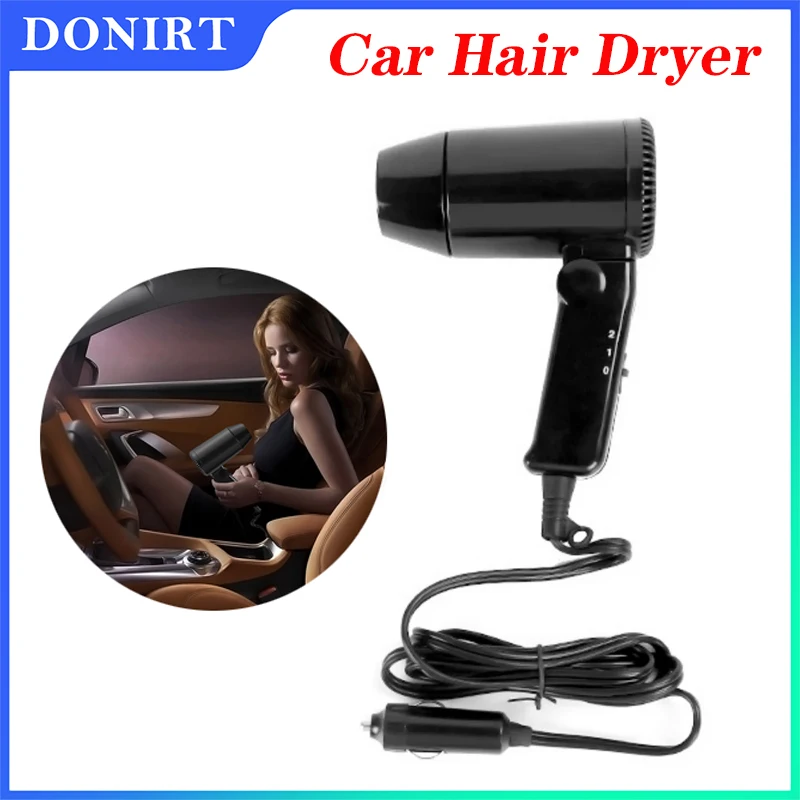 Portable 12V Car Hair Dryer Hot Cold Folding Blower Window Defroster Adjustable Speed Low Noise Universal Foldable Hair Dryer