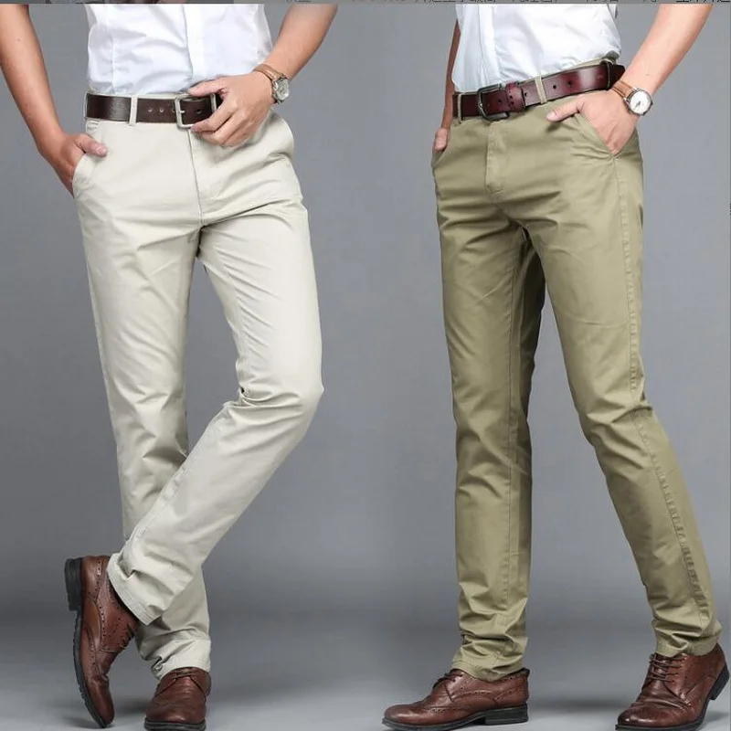 Summer Lightweight  Young Men Casual Pants Cotton Straight Leg Trousers No Ironing Business Pants