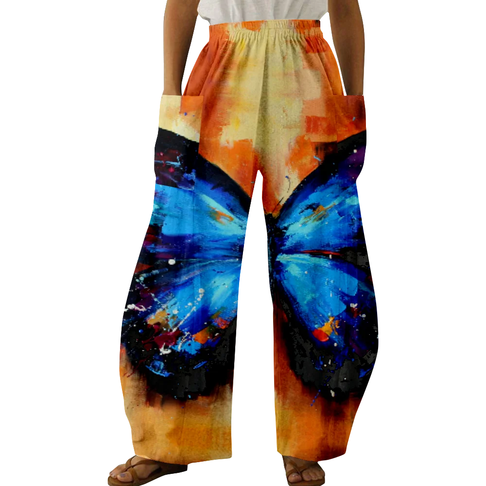 

Vintage Butterfly Print Pants for Women Sweatpants Elastic Waist Trousers Harajuku Streetwear Joggers Oversized Fashion Clothing