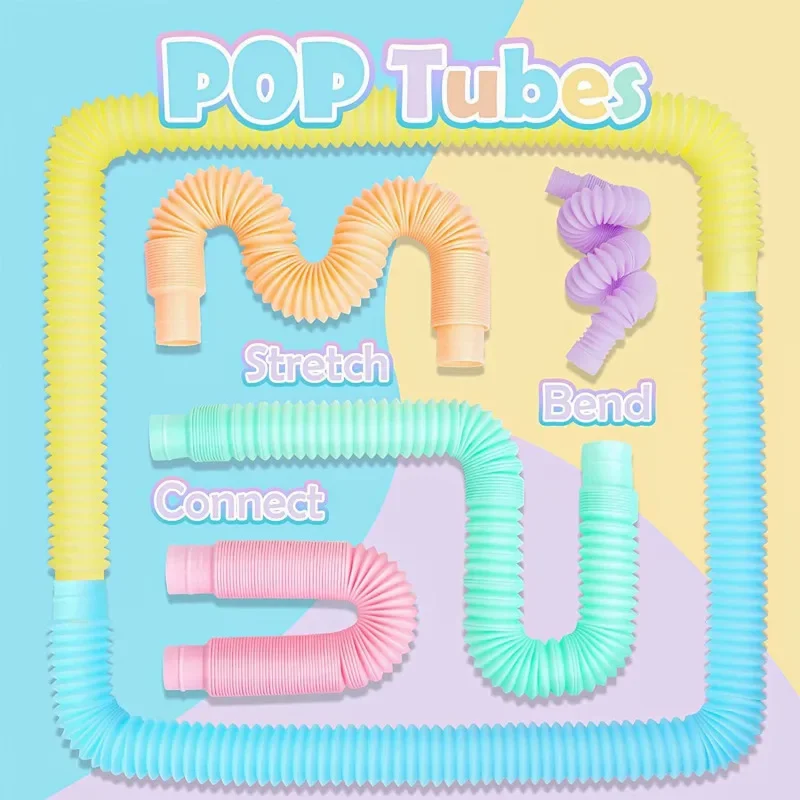 6 12 Pcs/Pack Pop Tubes Sensory Toys Fidget Pop Tube Stress Relief Decompression Finger Toy Telescopic Tube for Kids Teenager