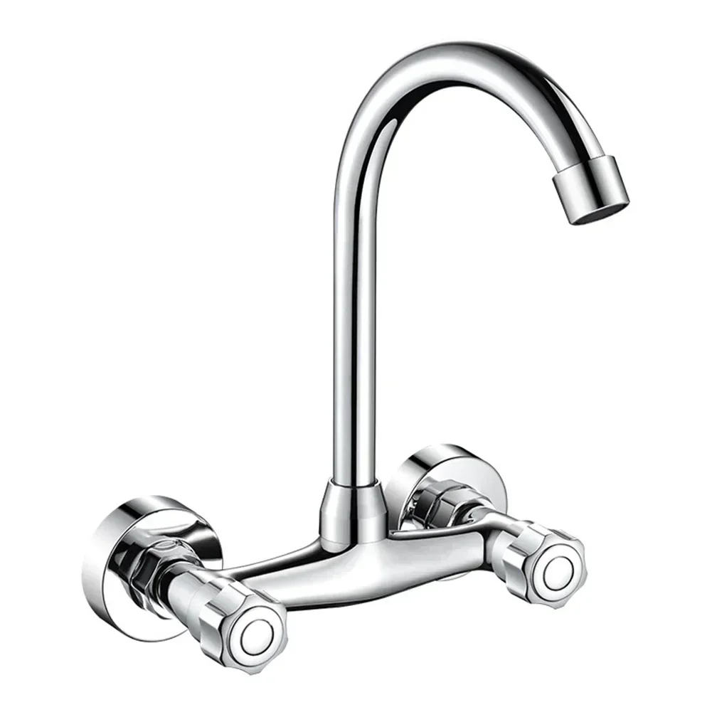 

Wall Mounted Kitchen Faucet Double Hole Cold And Hot Water Taps° Swivelling Kitchen Mixer Tap Single Lever Sink Tap