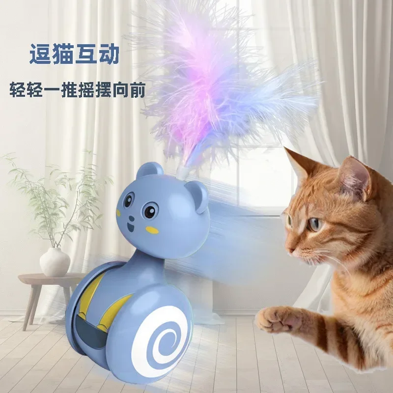 Cat Interactive Feather Toys Pet Bumbler Funny Toy Interactive Cats Toys Cat Rolling Teaser Feather Wand Toys Rotating Ball