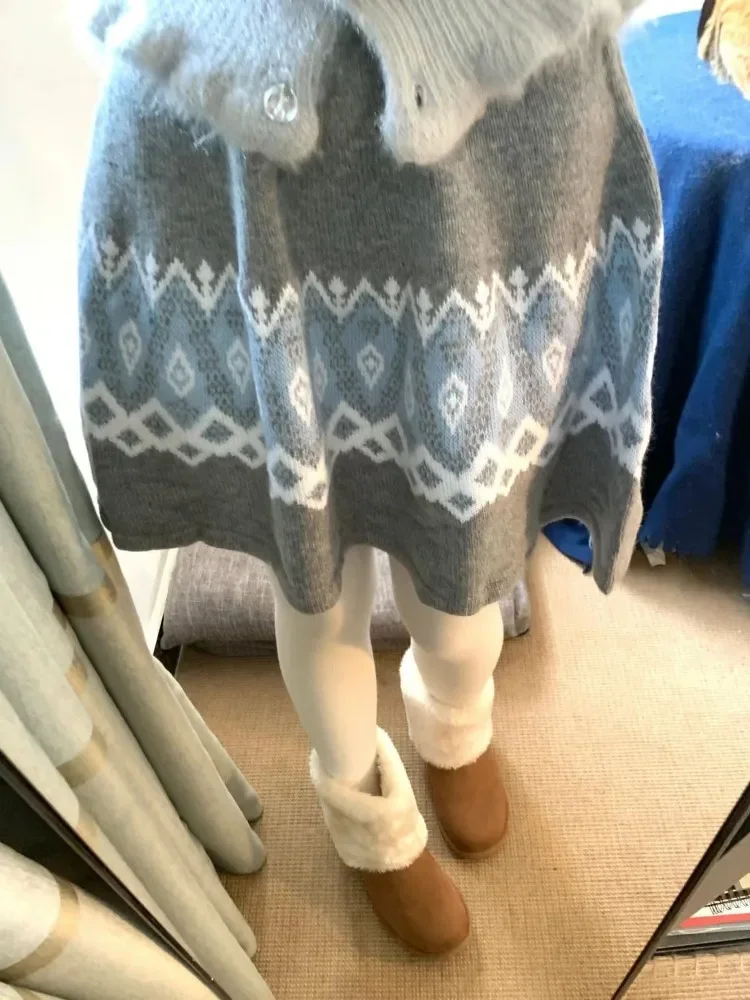 

Artistic Retro Gray Knitted Skirts Y2k E-Girl High Waist A-line Skirt for Women 2025 Summer New All-match Loose Faldas Mujer