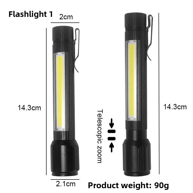 Dual-Light Mini LED Zoomable Flashlight - Super Bright, USB Rechargeable, Long Battery Life, COB Side Light, Compact & Portable