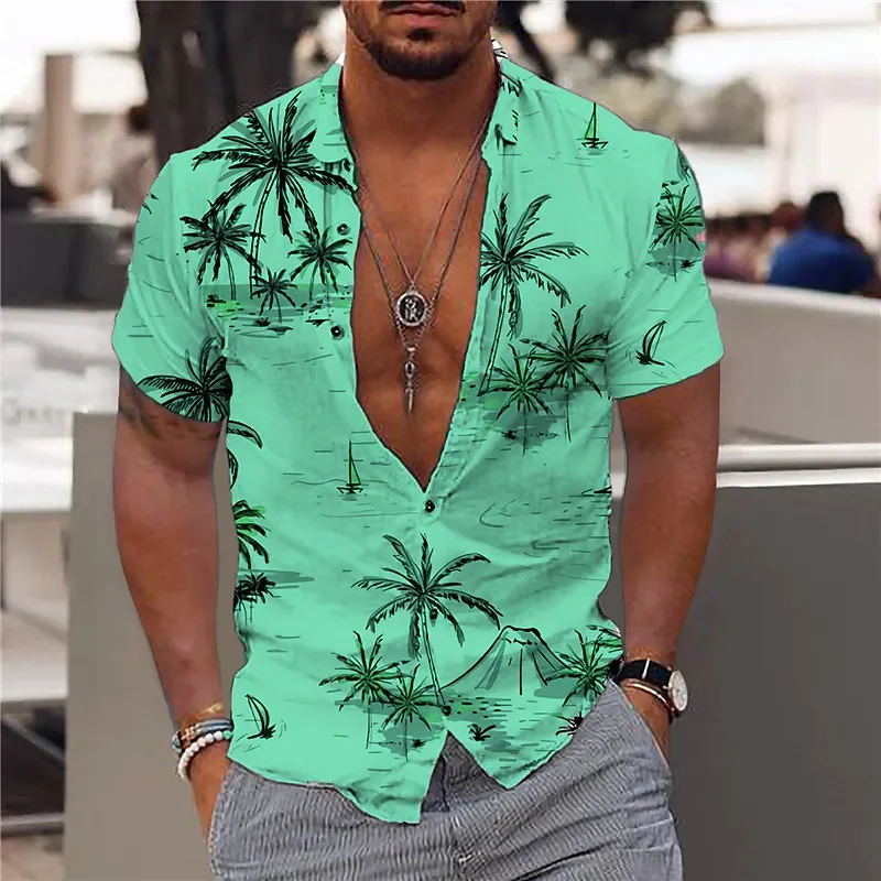 2024 Coconut Tree Shirts For Men 3d Printed Men's Hawaiian Shirt Beach 5xl Short Sleeve Fashion Tops Tee Shirt Man Blouse Camisa