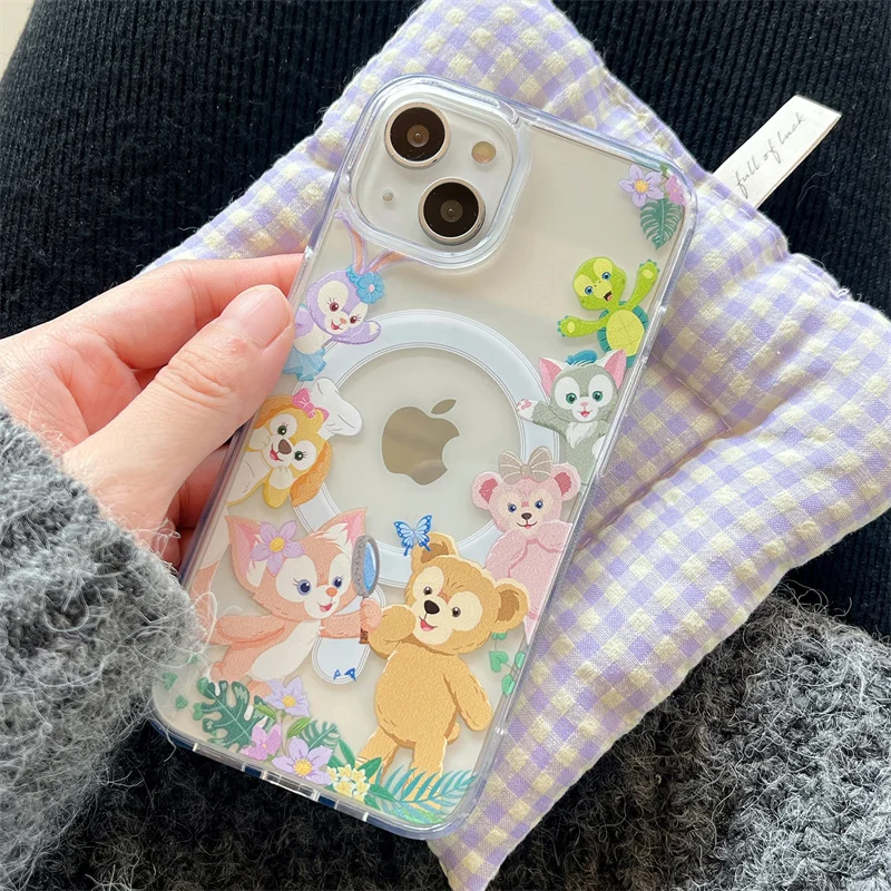 Hot Disney Duffy ShellieMay Gelatoni StellaLou LinaBell Magnetic Attraction Case For IPhone 15 14 13 12 11 Pro Max Soft Cover