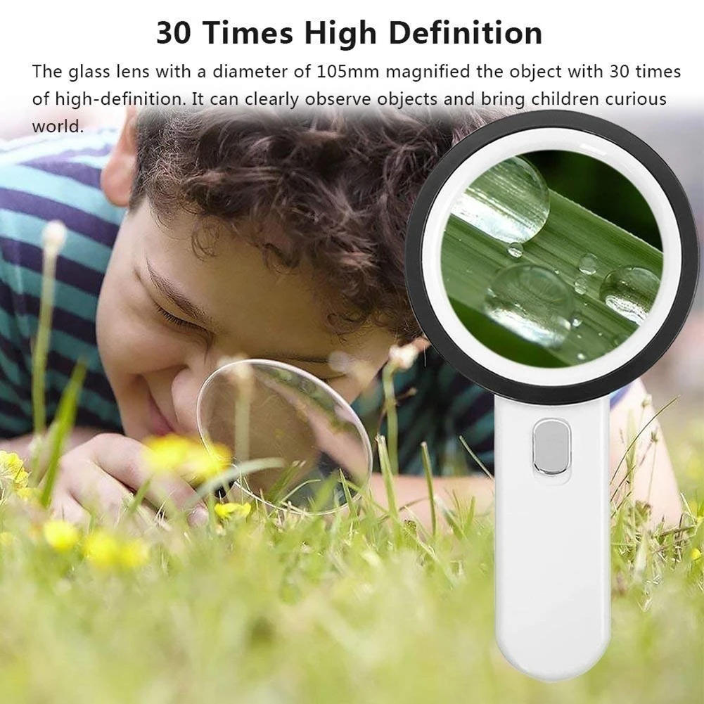 30X Magnifying Glass with LED Light Handheld Lighted Magnifier for Close Work Reading Inspection  Jewelry Lighted Magnifier