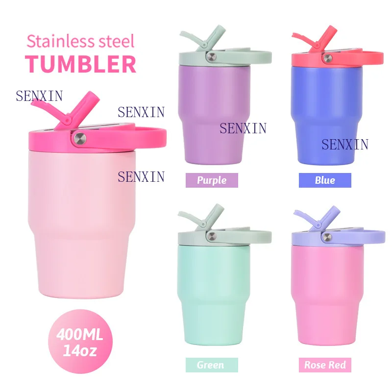 

14oz Double-layer Ice-proof Cup with Leak-proof Foldable Straw Lid Portable Direct-drinking Thermos Cup 400ml