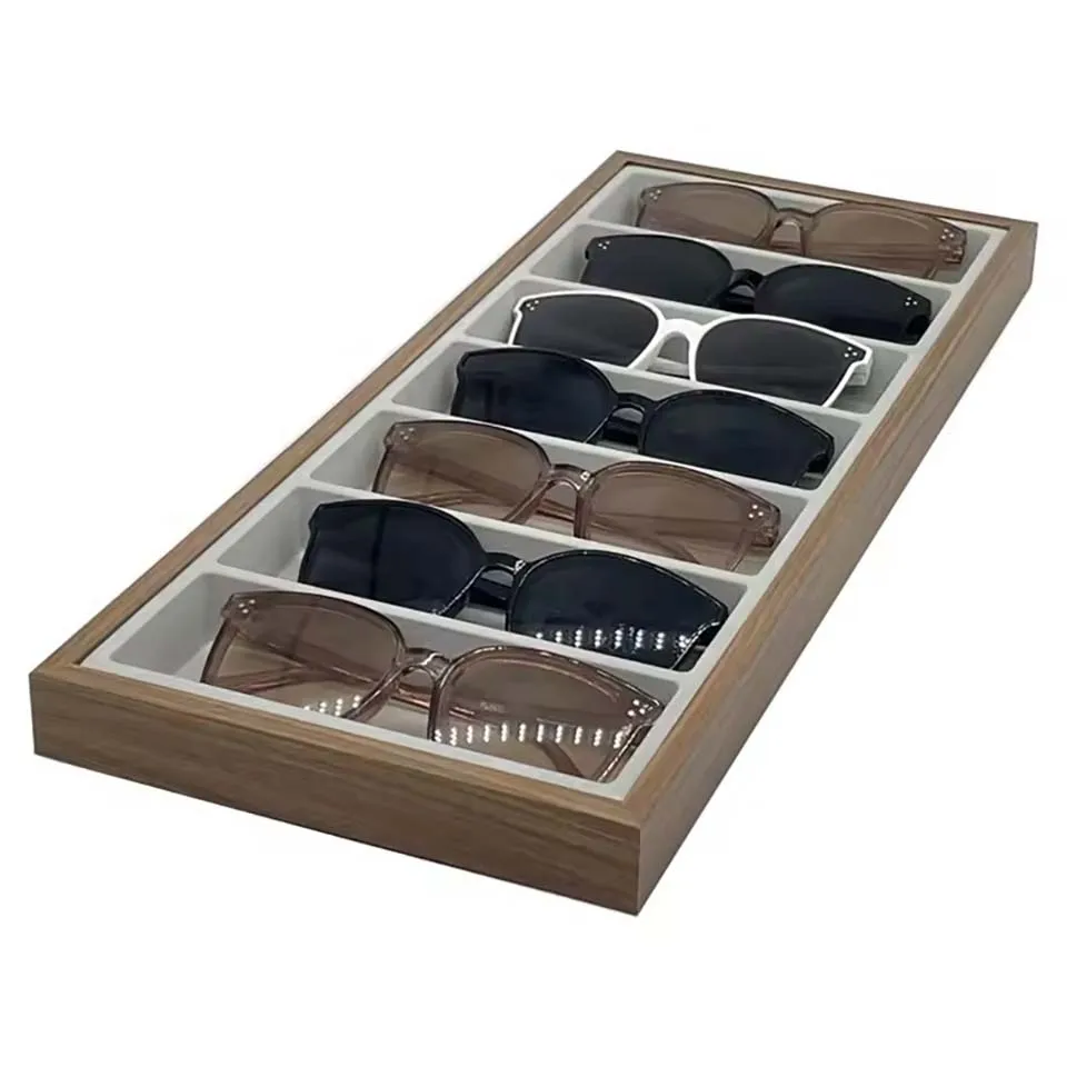New 7 Grids Walnut Wooden Glasses Storage Rack Sunglasses Display Tray Velvet Eyewear Eyeglasses Storage Organizer Boxes