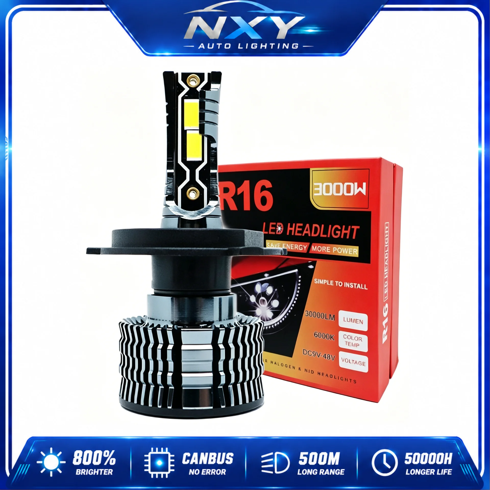 NXY R16 LED Headlight Bulb H4 H11 High Low Beam Car Headlight Super Bright Focused Lighting Retrofit Kit Plug and Play Auto Lamp