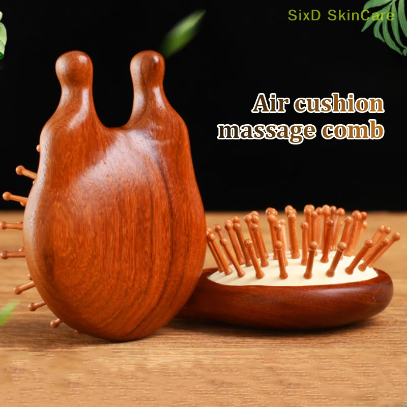 1pcs Natural Sandalwood Comb Scalp Massage Relax Airbag Brush Head Blood Circulation Smooth Hair Anti Static Wooden Massage