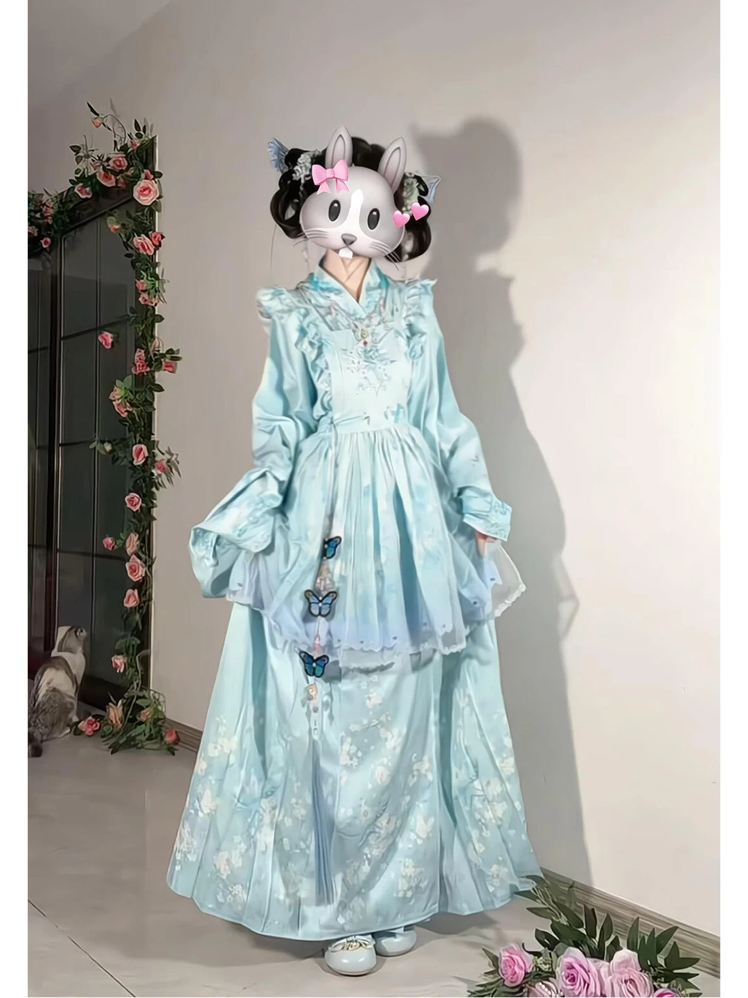 Blue Embroidered Lolita Skirt Autumn Winter Style  Jacket  Face Design Cute Hanfu Set Traditional Chinese Costume