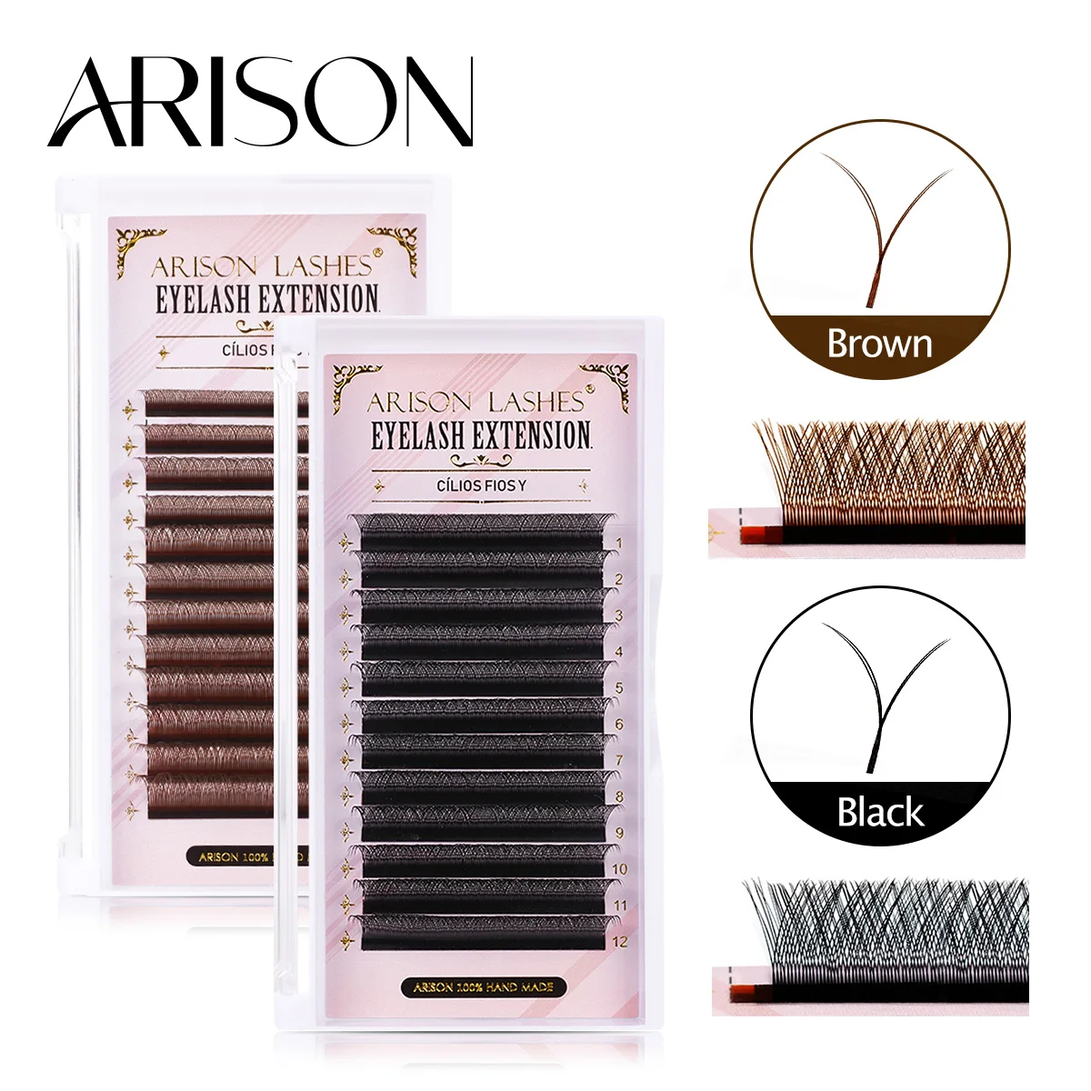 ARISON YY Lashes Black Brown Soft Invividual Eyelashes Y Shape Volume Eyelash Extension Double Tip Eye Lash Cilios YY Wholesale