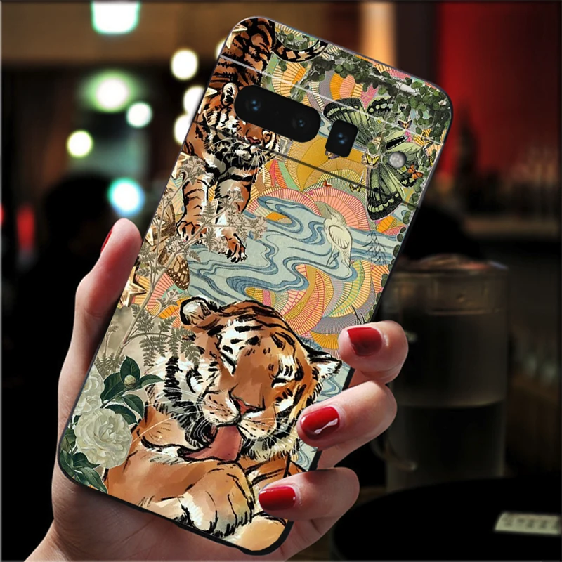 구글 픽셀 10 프로 XL 9 프로 XL 9A 8 7 6 프로 픽셀 8A 7A 6A 픽셀 8 7 6 5 호랑이 아트 폰 케이스