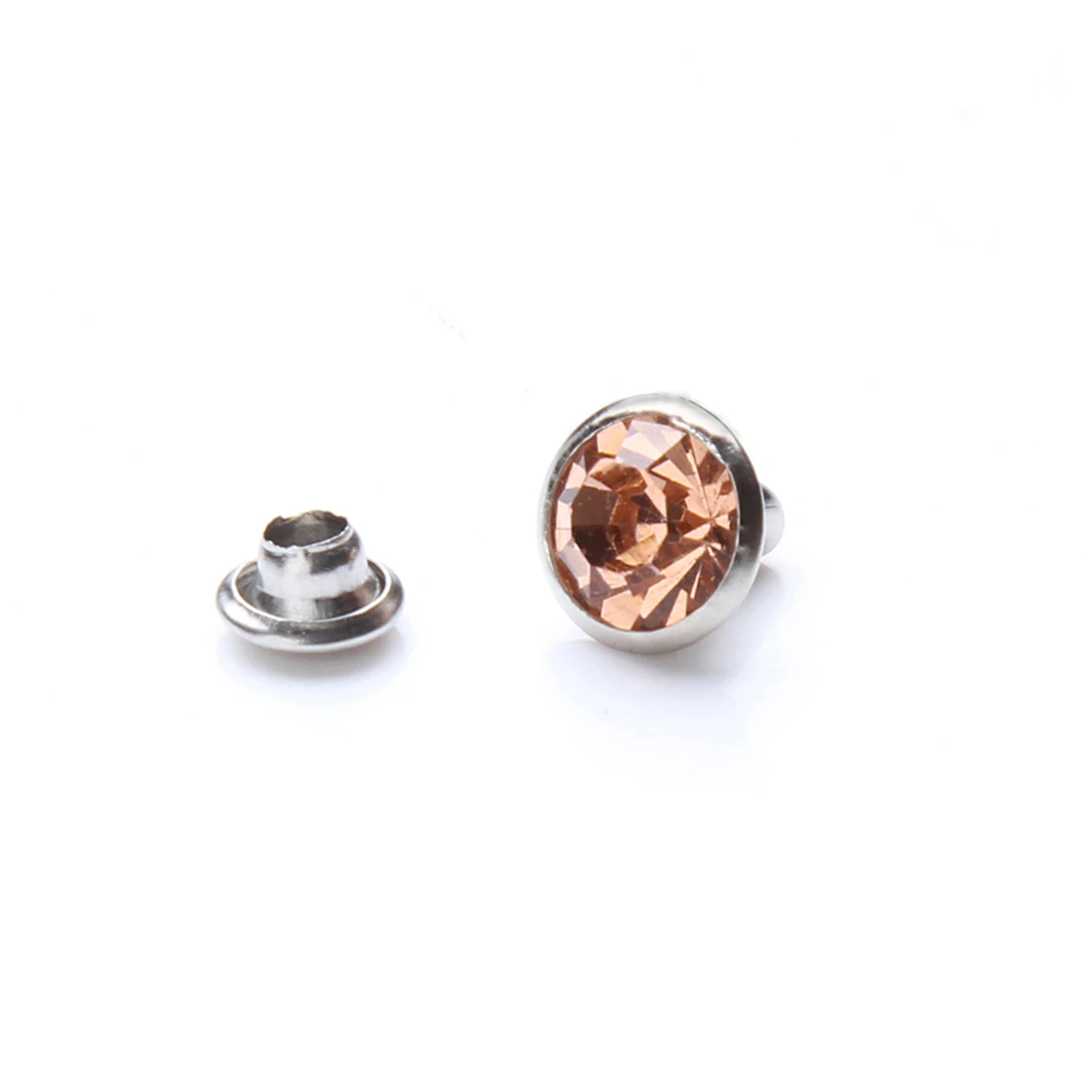100Sets 6mm&8mm Light Peach Crystal Rhinestone Rivets Studs Silver Metal Base for Clothing Bag Leathercraft Rivet