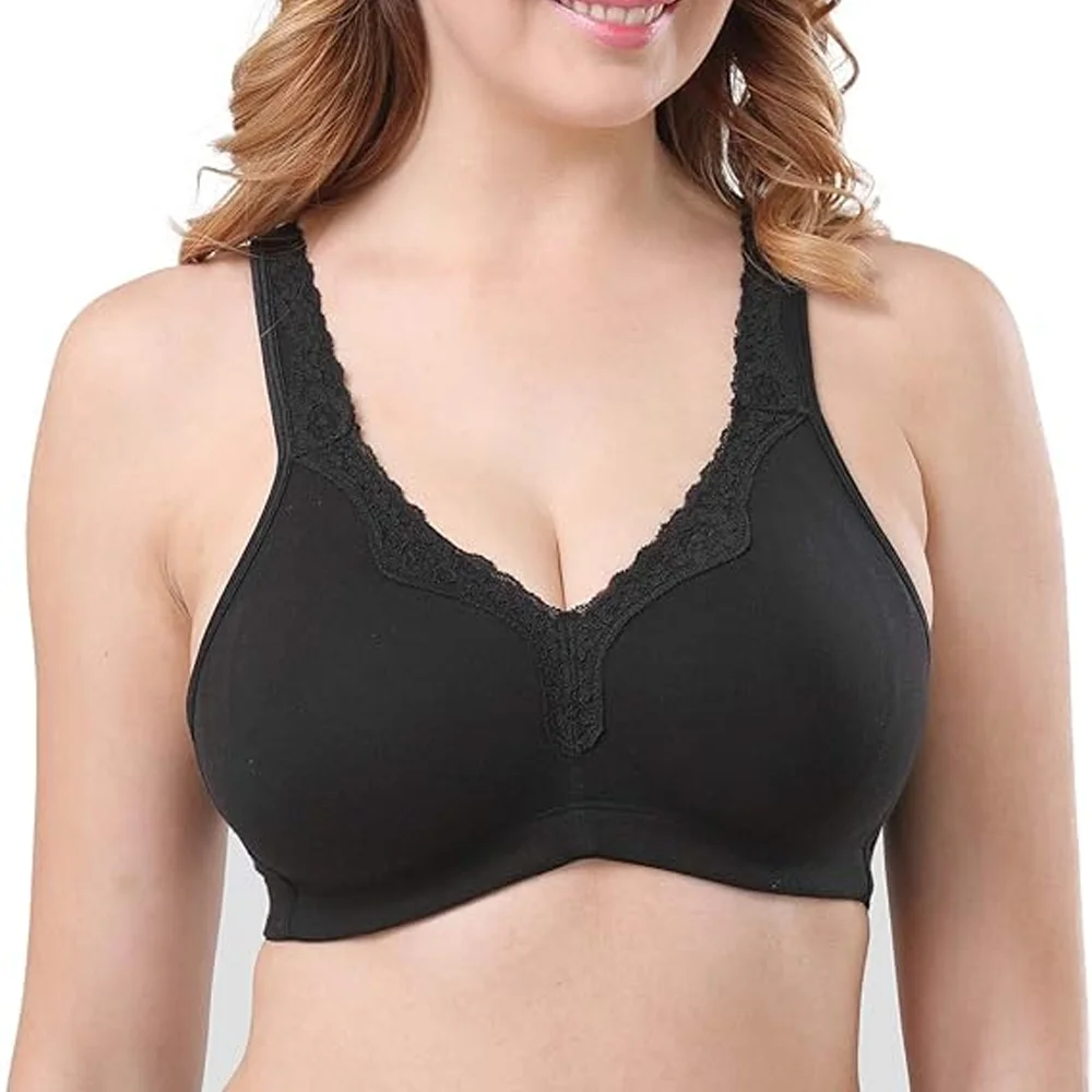 

Sheroine Women's Floral Lace Cotton Bra Wire-Free Non-Foam Plus Size Comfort Wide Straps Full Coverage Sleep Underswear