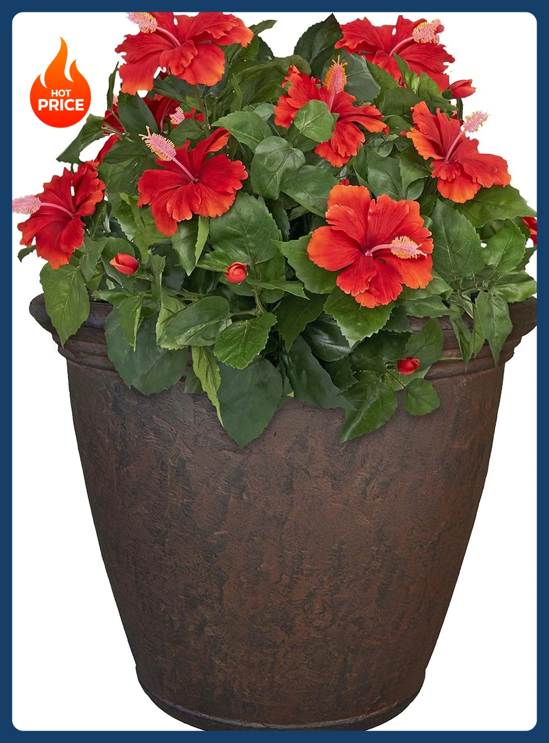 

[Free Shipping!]24-Inch Anjelica Large Plastic Pot for Plants - Outdoor Polyresin Round Planter with Drillable Drainage Holes -