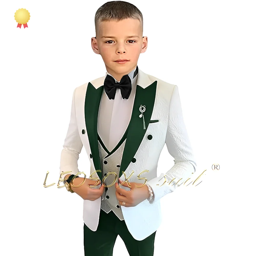 Vestido jacquard para niños, traje de 3 piezas (chaqueta + chaleco + pantalones), ropa formal personalizada de alta calidad para fiesta de boda y caballero pequeño