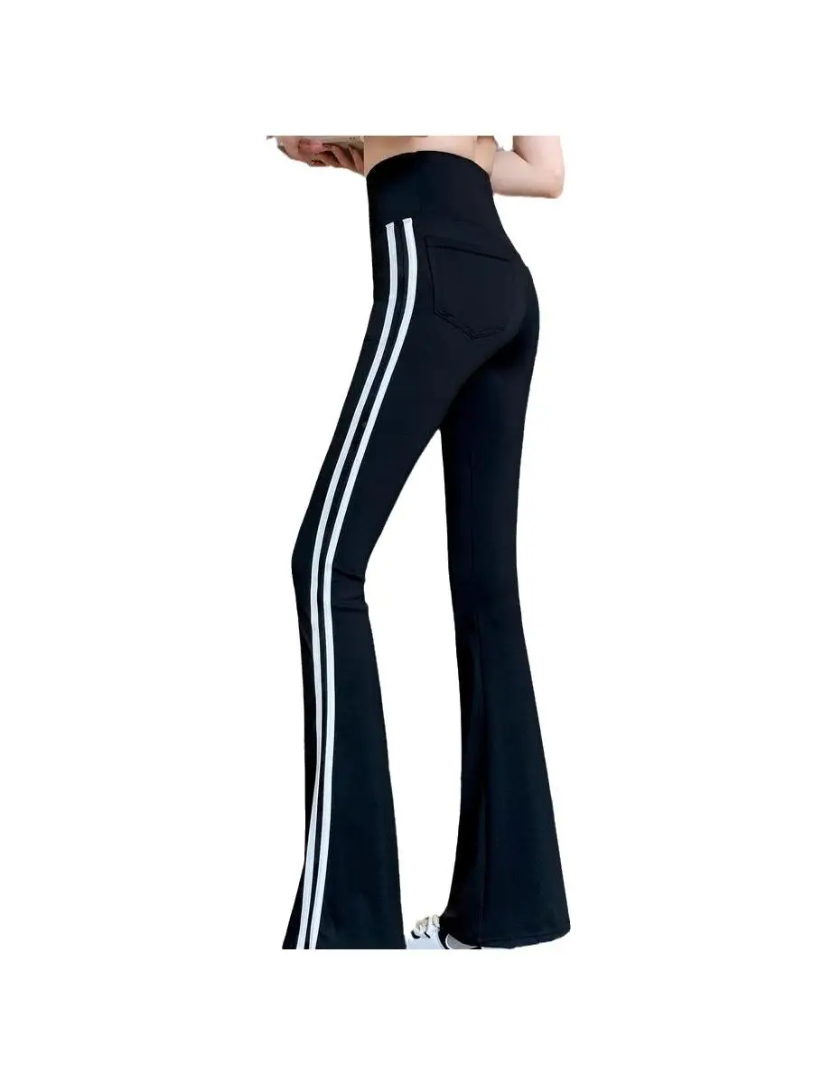 ハイウエストフレアヨガパンツ レディース アウトドアウェア 秋 サイドストライプ スポーツ プラスサイズ アークパンツ ベースレイヤーパンツ