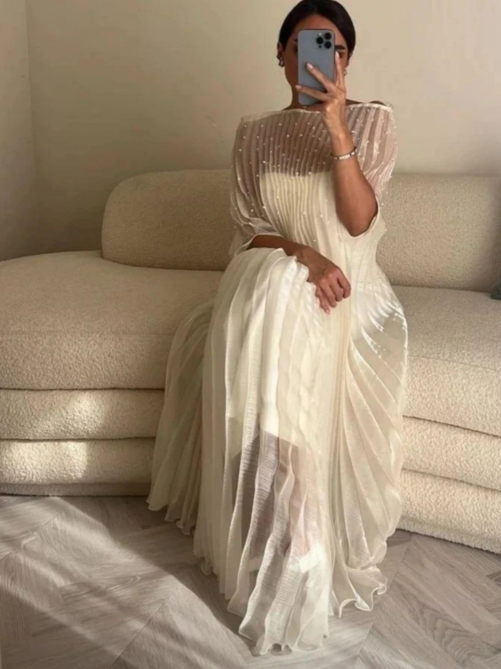 Mother Of Evening Dresses Saudi Arabia Pearls Party Dress For Bride Graceful Casual Customized Prom Gown Vestido De Novia