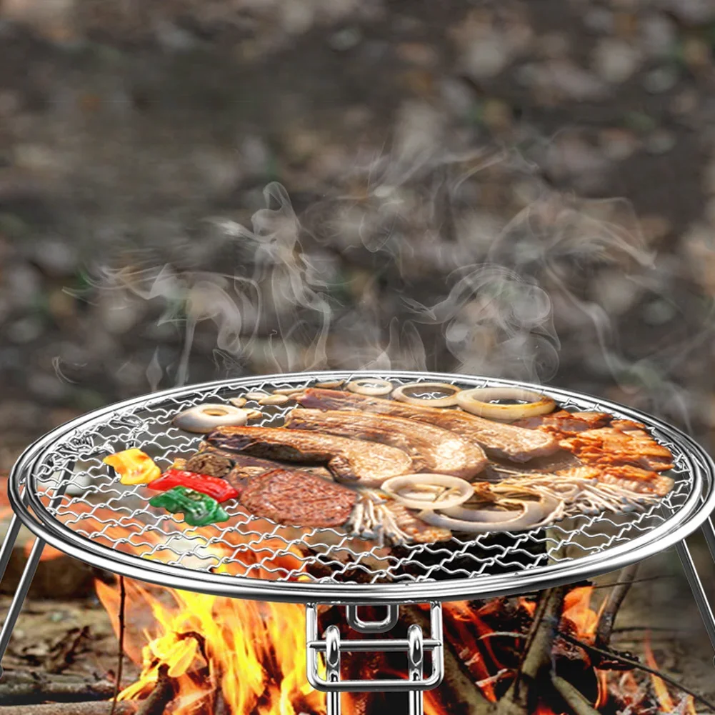 

Решетка для гриля из нержавеющей стали для кемпинга на открытом воздухе, складная, с ножками, для жарки, варки и приготовления супов