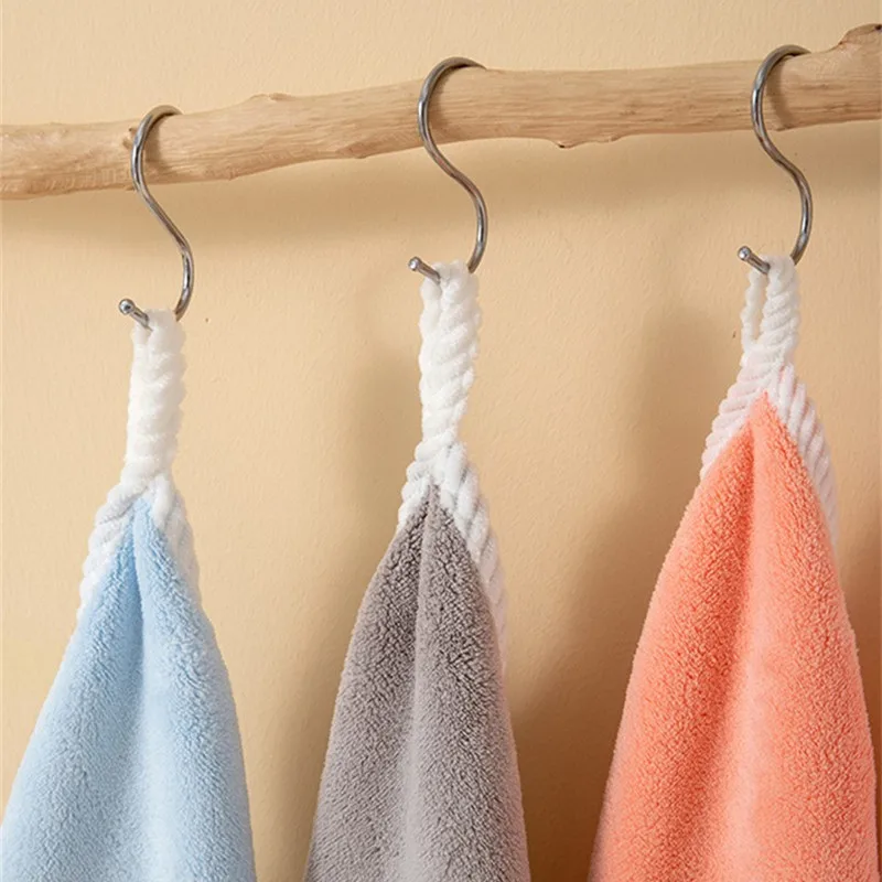 1Pc 25x25cm Cartoon Animal Embroidery Coral Fleece Super Soft Absorbent Baby Child Face Hand Towel With Loop
