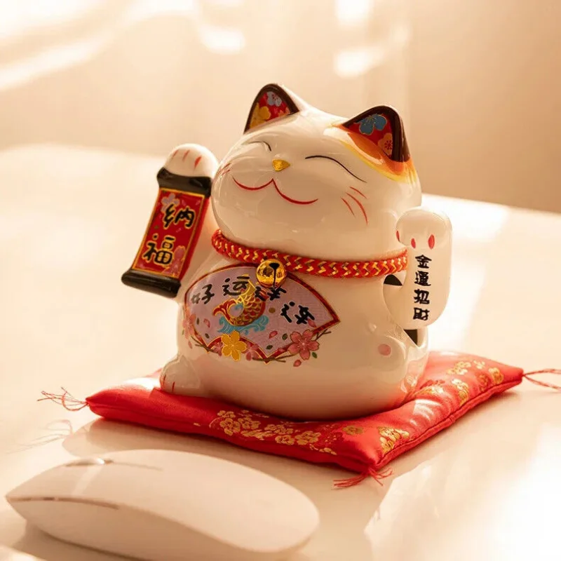 Creative Ceramic Home Decor Waving Hand Lucky Cat Feng Shui Wealth Auspicious
