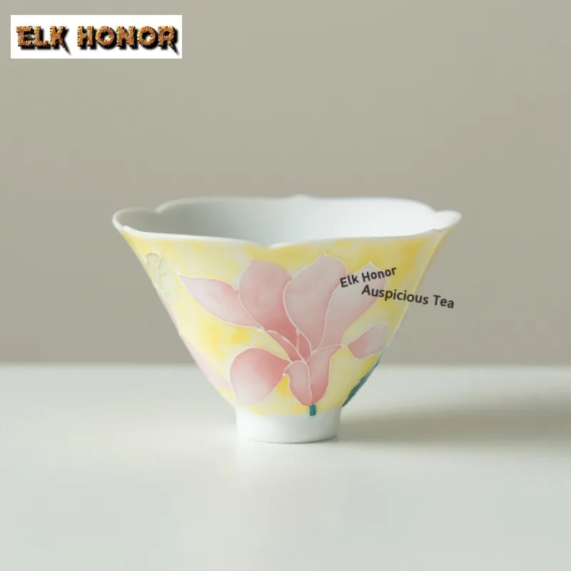 

75ml Pile Carve Hand-painted Magnolia Teacup Japanese Tea Bowl Mug Tea-tasting Smelling Cup Jianzhan Master Cups Tea Ceremony