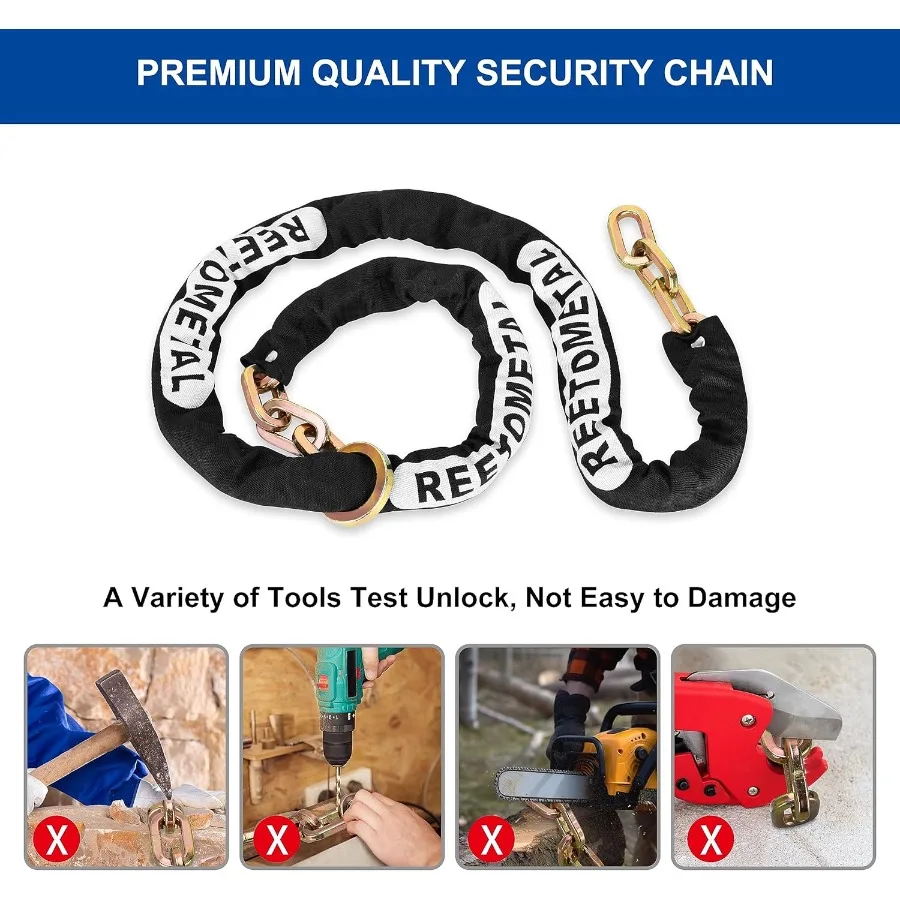 سلسلة أمان شديدة التحمل بطول 6 أقدام × 3 8 سلسلة قفل سميكة من الفولاذ المقوى ومضادة للسرقة للدراجات النارية والدراجات ATVs Traile