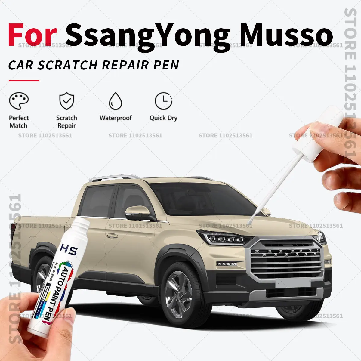 Bolígrafo para reparar arañazos de coche – Fácil retoque de pintura para un acabado suave para KGM SsangYong Musso Amazonian Green White Space Black
