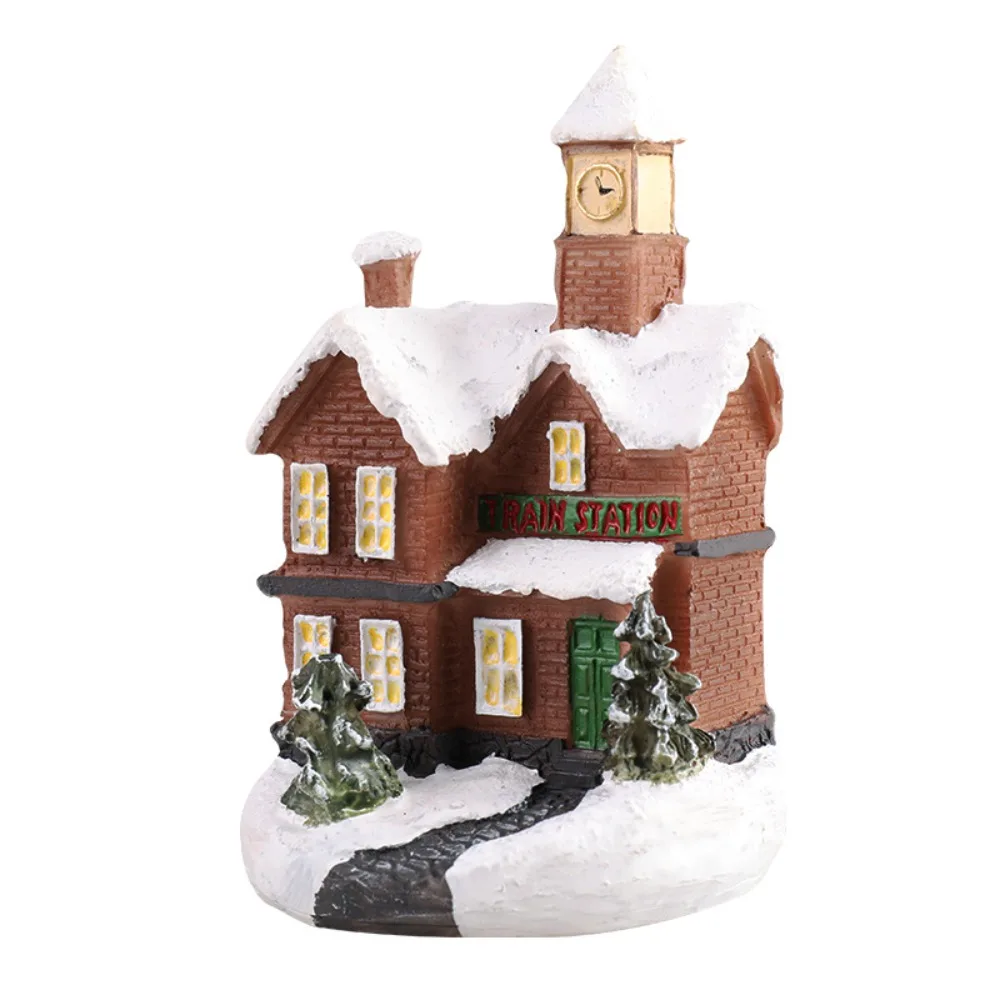 Cute Christmas Glowing Small House Resin Warm Light Mini House Miniature Elegant Luminous LED Light Snow House Party Favors