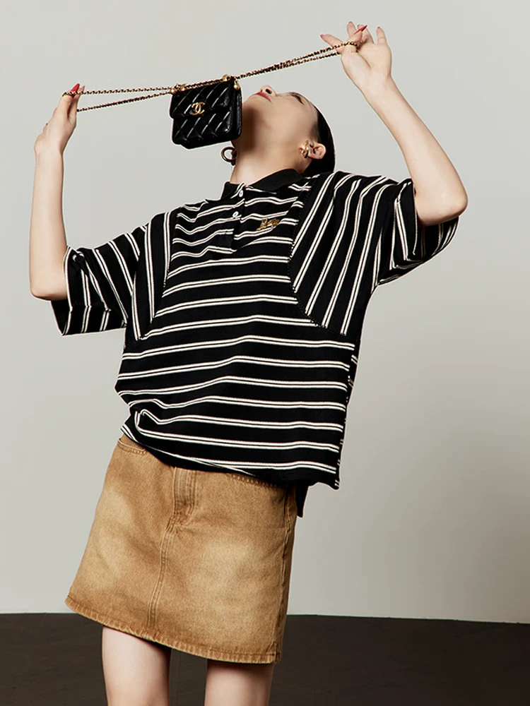 

Ретро-футболка в полоску с коротким рукавом, женская, свободного кроя, с леопардовым принтом и вышивкой, летняя, новый стиль, дышащая, комфортная