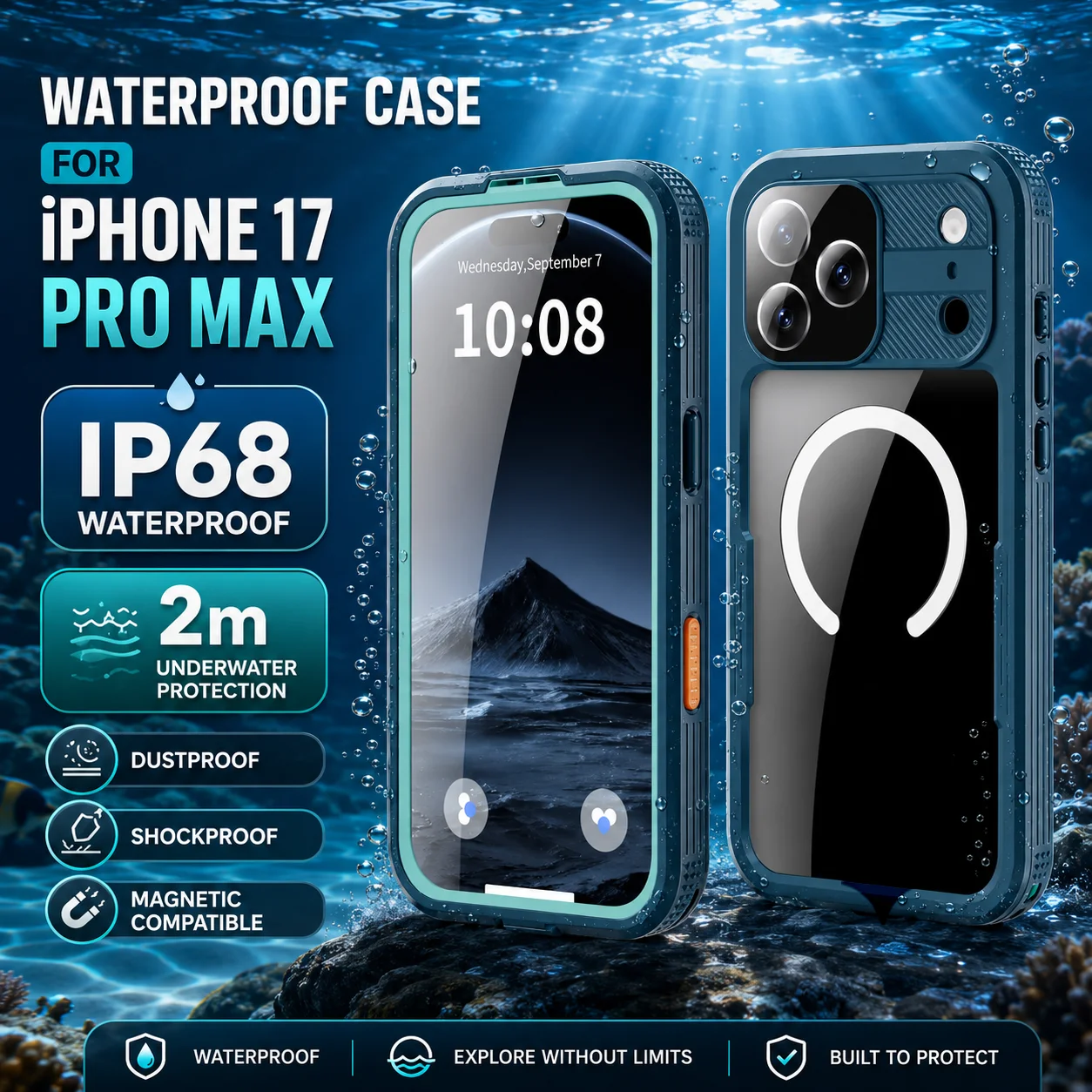 

For iPhone 17 Pro Max Dedicated IP68 Waterproof Case with Magsafe Magnetic Shockproof Diving Cover For iPhone 17 Air Pro Max