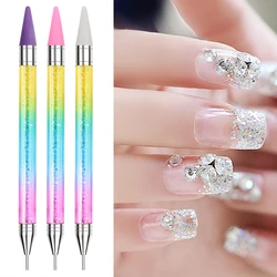 1PC Dual Heads Acrylic Metal Dotting Wax Pen Nail Brush Rhinestones Crystal Picking Nail Studs Dotter DIY Point Drill Nail Tools