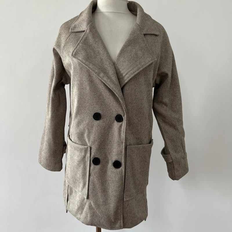 Chaqueta de Tweed gruesa en espiga de manga larga de estilo británico para otoño e invierno para mujer, abrigo informal Vintage con cuello de traje, ropa para mujer