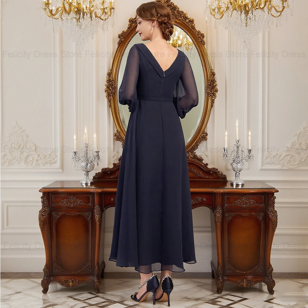 FELICITY Abito semplice personalizzato per la madre della sposa 2025 Abiti da sera lunghi in chiffon con scollo a V a trapezio per abiti da festa per invitati a un matrimonio