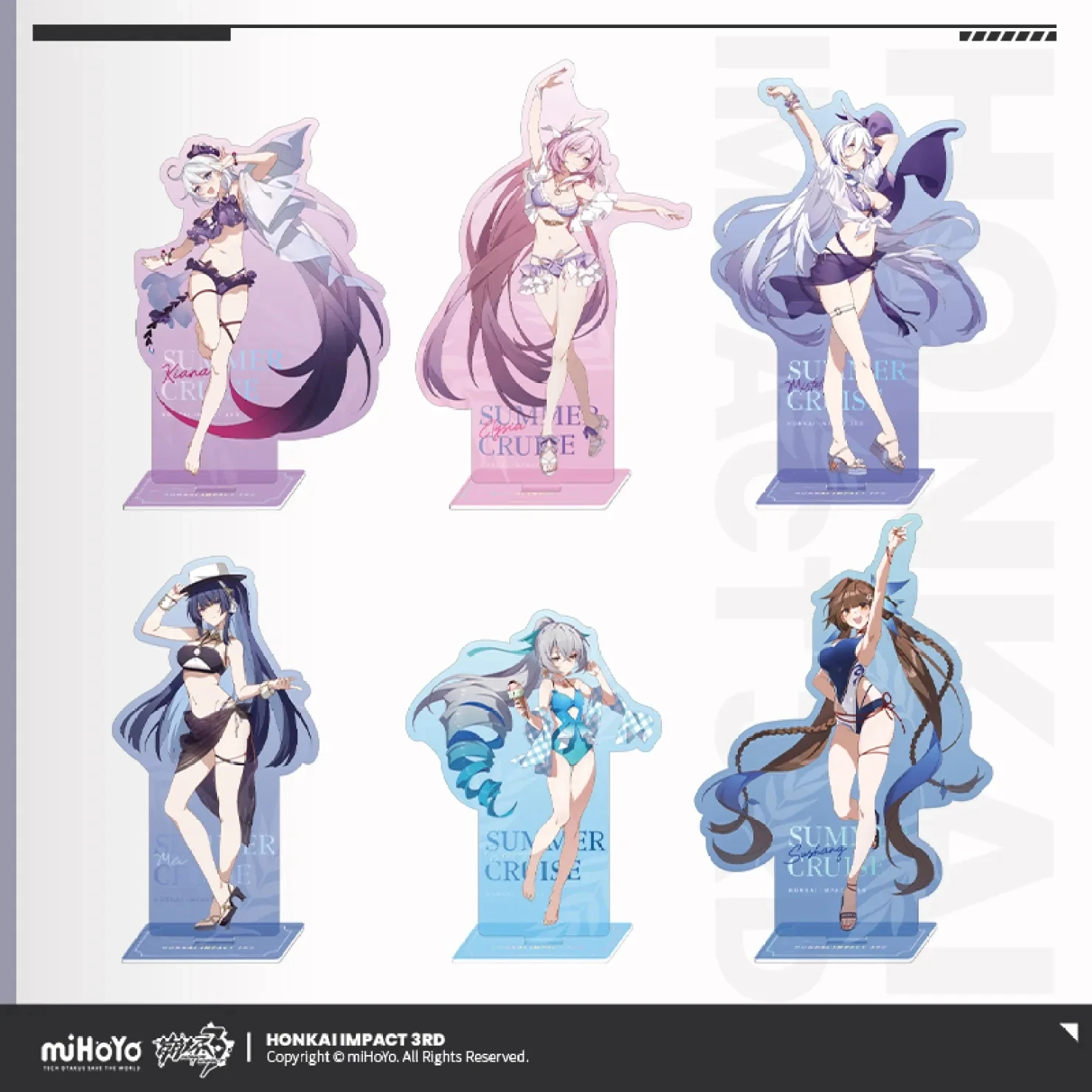 

Game Honkai Impact 3rd Cosplay Figure SUMMER CRUISE Theme Stand Misteln Elysia Kiana Bronya Mei Sushang Acrylic Statue Anime Cos